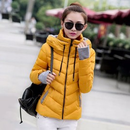 Women's Elegant Hooded Down Jacket Stand Collar Thickened Outerwear - Yellow/Blue/White/Ginger