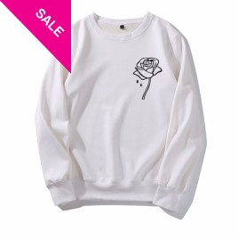 Women's Rose-embroidery Sweatshirts Casual Cuff and Waist Gathered Top