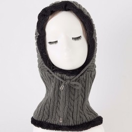 Women's Winter Plus Velvet Windproof Warm-Keeping Twist Wool Knitted One-Piece Bib Hat for Riding Skiing Outdoor Activities 